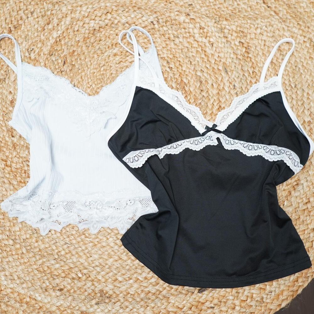 Y2K Lace Cami Tank Bundle Black White Medium